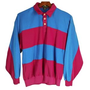 436. Vintage Steeplechase Sweatshirt Large for men Pink Blue Collared Pullover